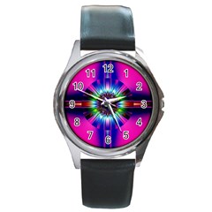 Abstract Art Fractal Creative Pink Round Metal Watch