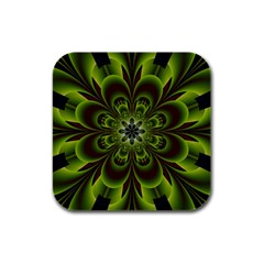 Abstract Flower Artwork Art Floral Green Rubber Square Coaster (4 Pack)  by Sudhe