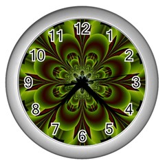 Abstract Flower Artwork Art Floral Green Wall Clock (silver)