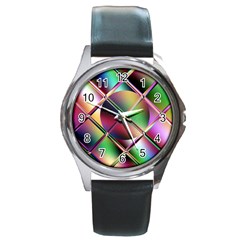 Fractal Artwork Abstract Background Round Metal Watch