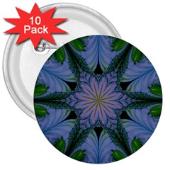 Abstract Flower Artwork Art Green 3  Buttons (10 Pack) 