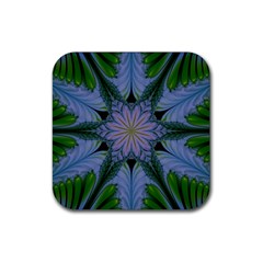 Abstract Flower Artwork Art Green Rubber Coaster (square) 