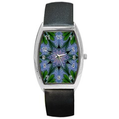 Abstract Flower Artwork Art Green Barrel Style Metal Watch