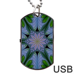 Abstract Flower Artwork Art Green Dog Tag Usb Flash (two Sides)