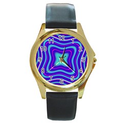 Abstract Artwork Fractal Background Blue Round Gold Metal Watch