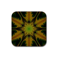 Abstract Flower Artwork Art Green Yellow Rubber Coaster (square) 