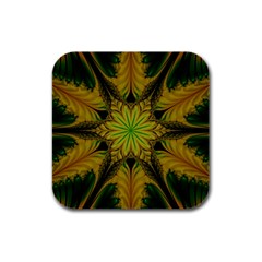 Abstract Flower Artwork Art Green Yellow Rubber Square Coaster (4 Pack) 