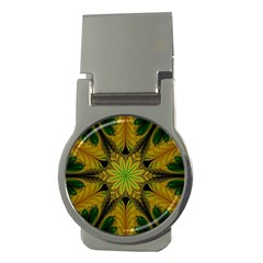 Abstract Flower Artwork Art Green Yellow Money Clips (round) 