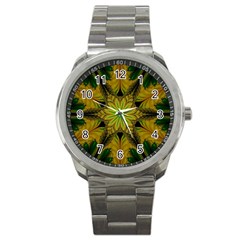 Abstract Flower Artwork Art Green Yellow Sport Metal Watch