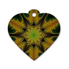 Abstract Flower Artwork Art Green Yellow Dog Tag Heart (two Sides)