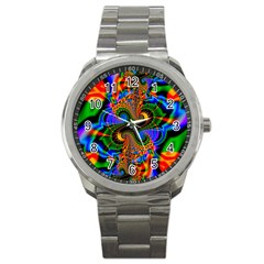 Abstract Fractal Artwork Colorful Sport Metal Watch