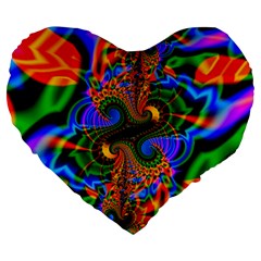 Abstract Fractal Artwork Colorful Large 19  Premium Flano Heart Shape Cushions