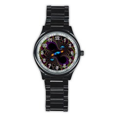 Fractal Artwork Abstract Background Stainless Steel Round Watch by Sudhe