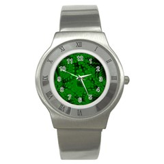 Background Texture Design Geometric Green Black Stainless Steel Watch