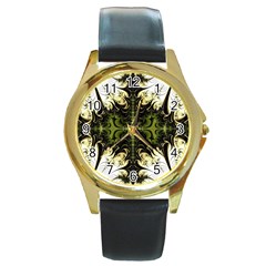 Abstract Fractal Pattern Artwork Round Gold Metal Watch by Sudhe