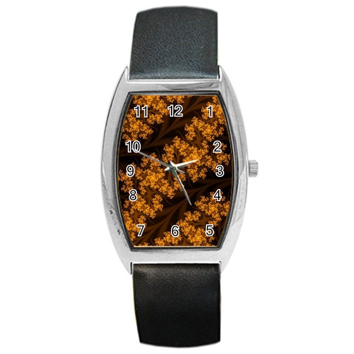 Abstract Fractal Pattern Artwork Flora Barrel Style Metal Watch