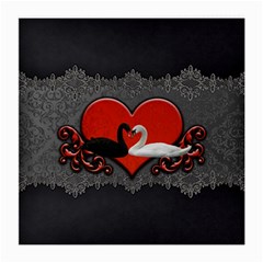 In Love, Wonderful Black And White Swan On A Heart Medium Glasses Cloth (2 Sides) by FantasyWorld7