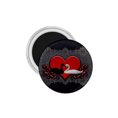 In Love, Wonderful Black And White Swan On A Heart 1 75  Magnets by FantasyWorld7