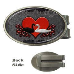 In Love, Wonderful Black And White Swan On A Heart Money Clips (oval)  by FantasyWorld7