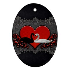 In Love, Wonderful Black And White Swan On A Heart Oval Ornament (two Sides) by FantasyWorld7