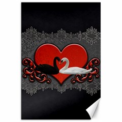 In Love, Wonderful Black And White Swan On A Heart Canvas 20  X 30  by FantasyWorld7