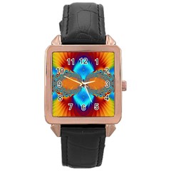 Artwork Digital Art Fractal Colors Rose Gold Leather Watch 
