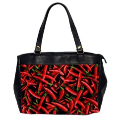 Red Chili Peppers Pattern  Oversize Office Handbag (2 Sides) by bloomingvinedesign