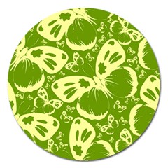 Butterflies Pattern Background Green Decoration Repeating Style Sketch Magnet 5  (round) by fashionpod