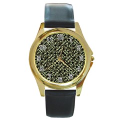 Modern Abstract Camouflage Patttern Round Gold Metal Watch