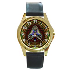 Art Artwork Fractal Digital Art Pattern Round Gold Metal Watch by Pakrebo