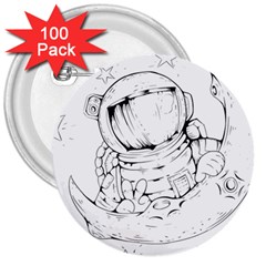 Astronaut Moon Space Astronomy 3  Buttons (100 pack) 