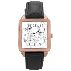 Astronaut Moon Space Astronomy Rose Gold Leather Watch 