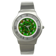 Art Artwork Fractal Digital Art Green Stainless Steel Watch by Pakrebo