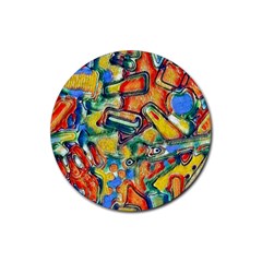 Colorful Painted Shapes                      Rubber Round Coaster (4 Pack) by LalyLauraFLM