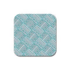Wood Texture Diagonal Pastel Blue Rubber Square Coaster (4 Pack) 