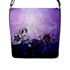 Elegant Floral Design Flap Closure Messenger Bag (l)