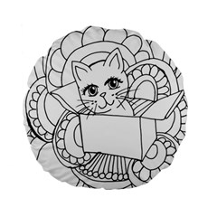 Cute Cat Coloring Page Design Standard 15  Premium Round Cushions by Wegoenart