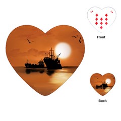 Digital Art Artwork Ship Boats Sea Playing Cards Single Design (heart) by Wegoenart