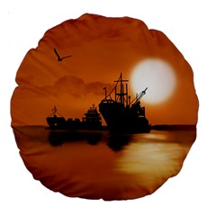 Digital Art Artwork Ship Boats Sea Large 18  Premium Round Cushions by Wegoenart