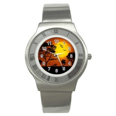 Digital Art Landscape Trees Artwork Stainless Steel Watch by Wegoenart