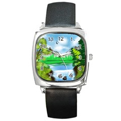 Digital Art Artwork Drawing Square Metal Watch by Wegoenart