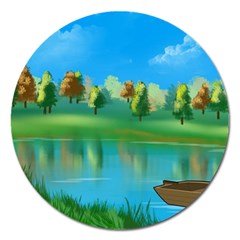 Digital Art Artwork Landscape Boat Magnet 5  (round) by Wegoenart