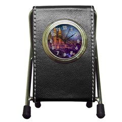 City Lights Skyline Buildings Pen Holder Desk Clock by Wegoenart