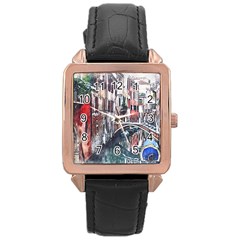 Venice Water Laguna Italy Rose Gold Leather Watch  by Wegoenart