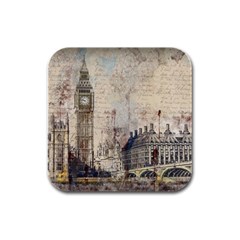 London Westminster Bridge Building Rubber Square Coaster (4 Pack)  by Wegoenart