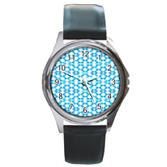 Fabric Geometric Aqua Crescents Round Metal Watch