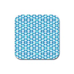 Fabric Geometric Aqua Crescents Rubber Square Coaster (4 pack) 