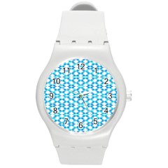 Fabric Geometric Aqua Crescents Round Plastic Sport Watch (M)