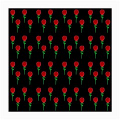 Red Water Color Rose On Black Medium Glasses Cloth
