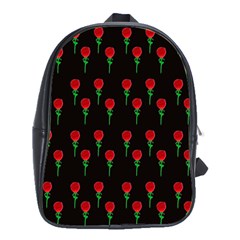 Red Water Color Rose On Black School Bag (large)